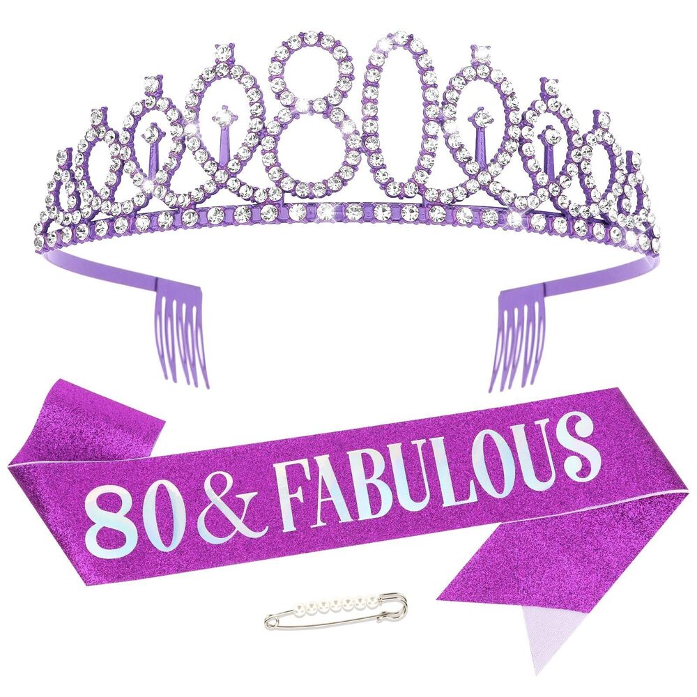 6785 80th Birthday Decorations Purple Tiara Crown And 80 &